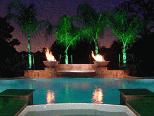 Flaming Poolside Urns